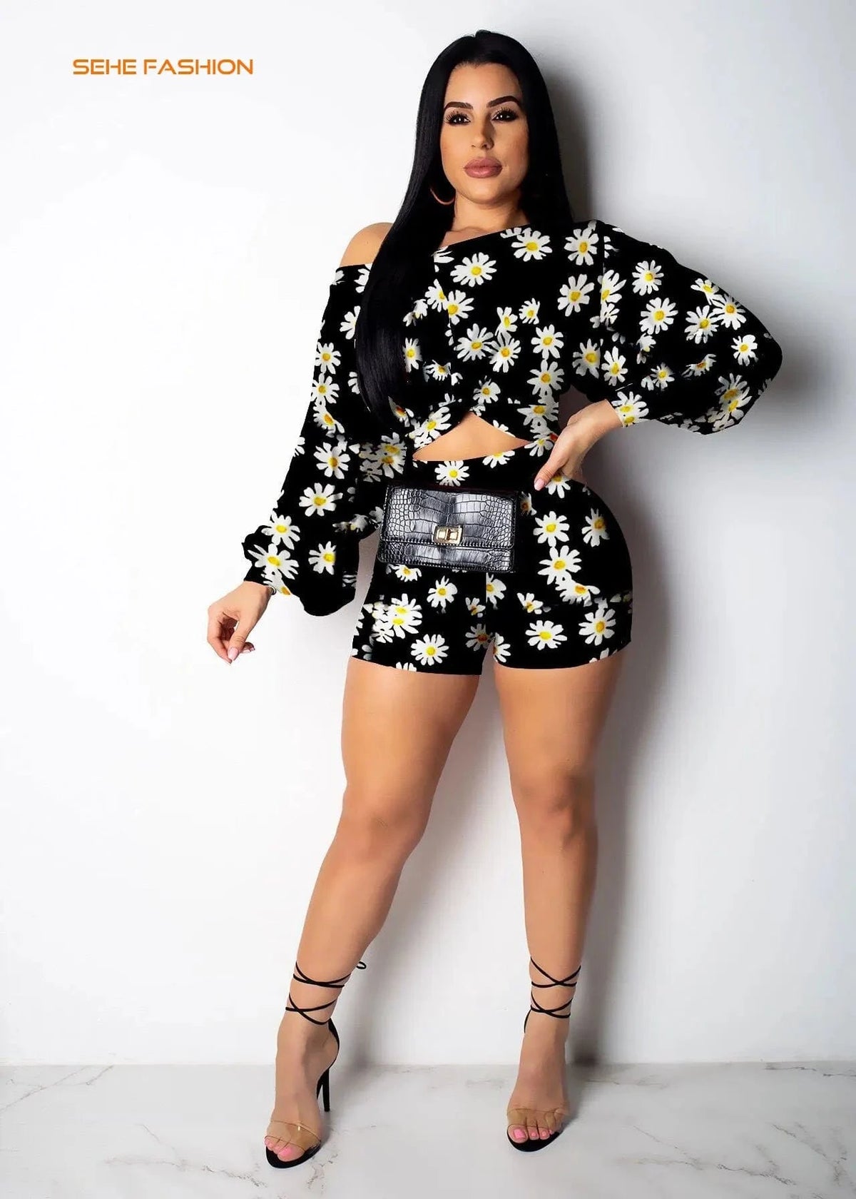 20409-MX4 summer short sets one shoulder print jumpsuit women sehe fashion