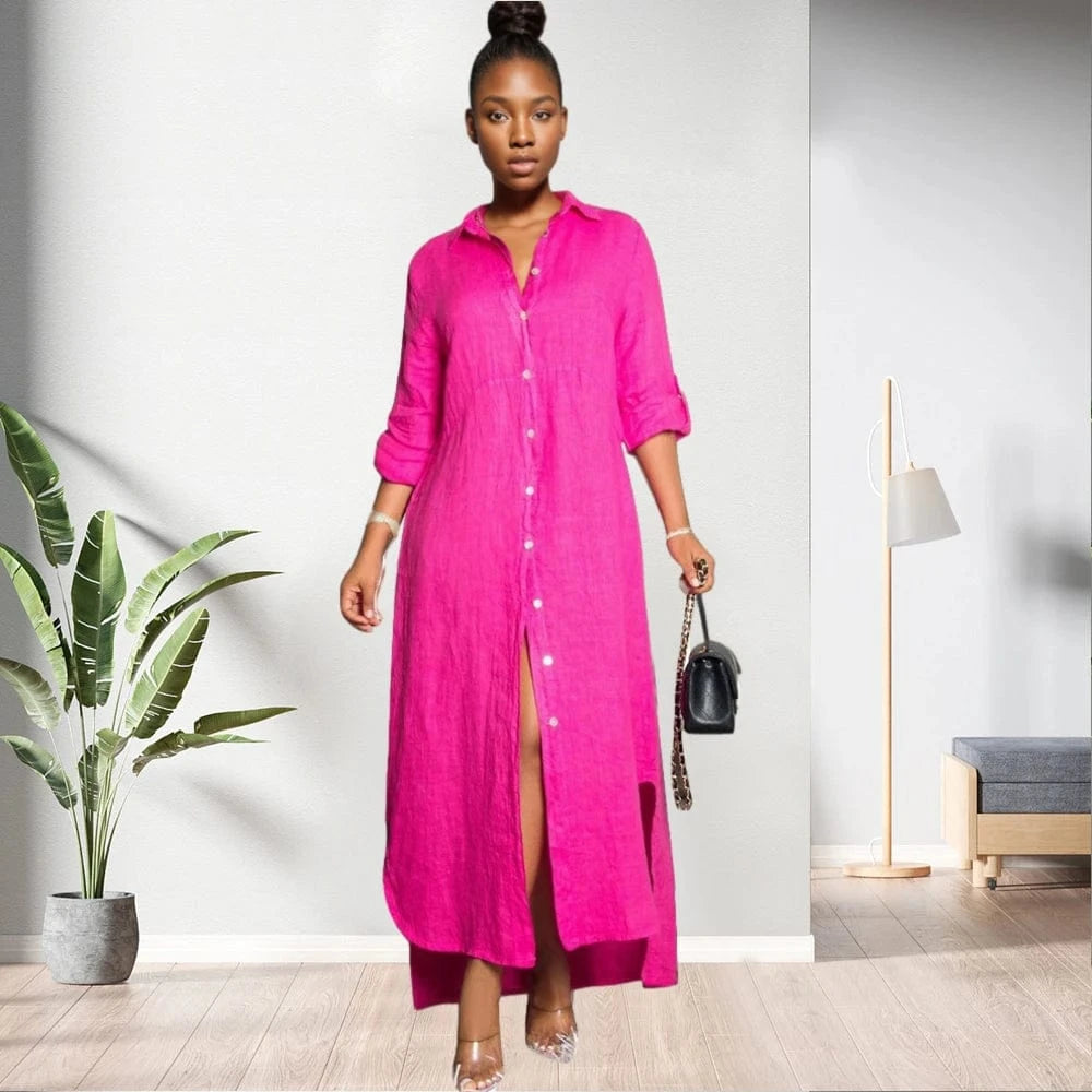 20409-MX83 ladies 4 colors shirts style long casual dresses sehe fashion