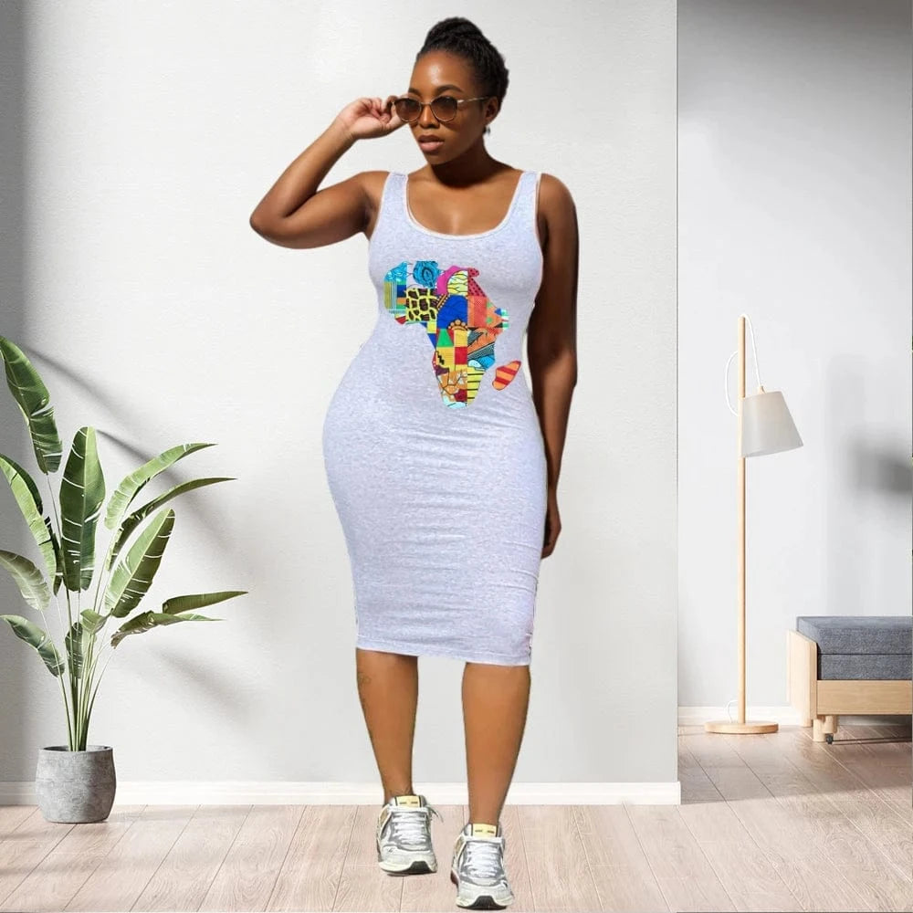 20515-MX90 unique printed pencil summer sleeveless vest dress women sehe fashion