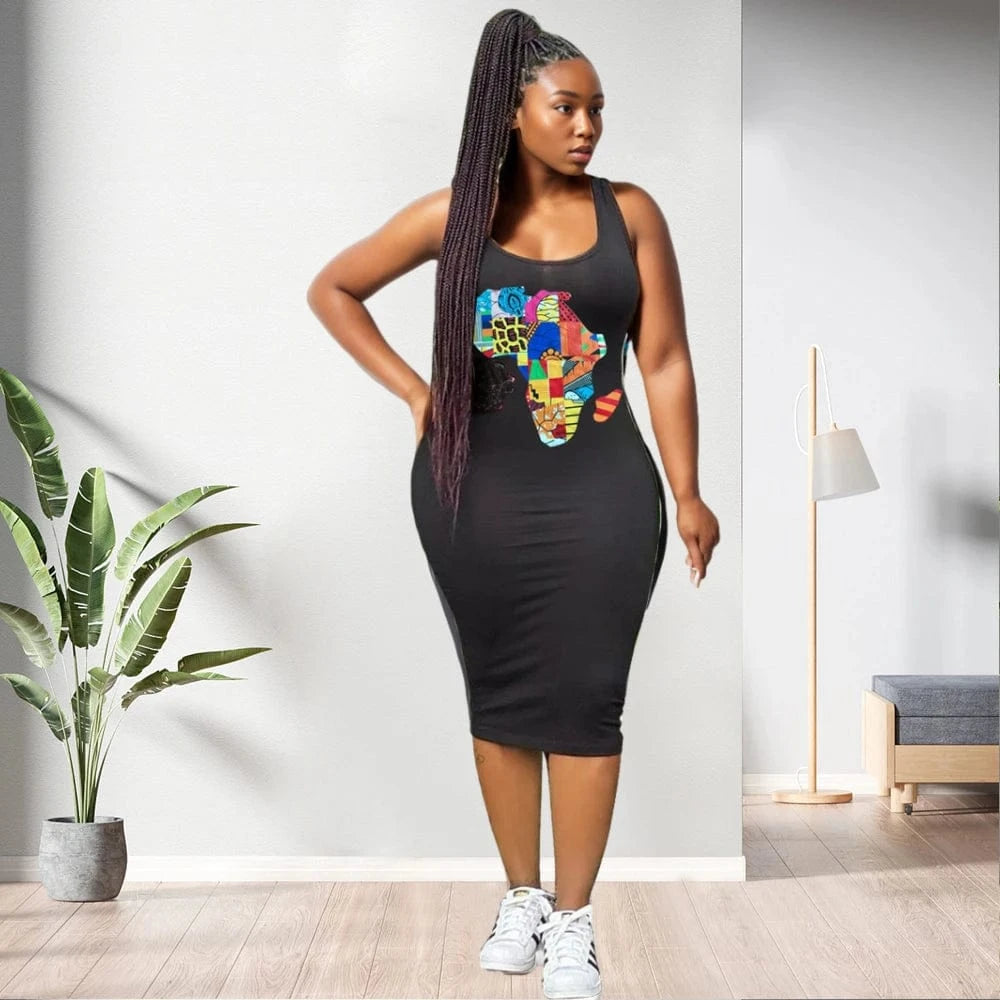 20515-MX90 unique printed pencil summer sleeveless vest dress women sehe fashion