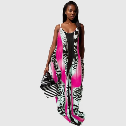 20530-MX62 two pockets spaghetti strap print plus size dress women sehe fashion