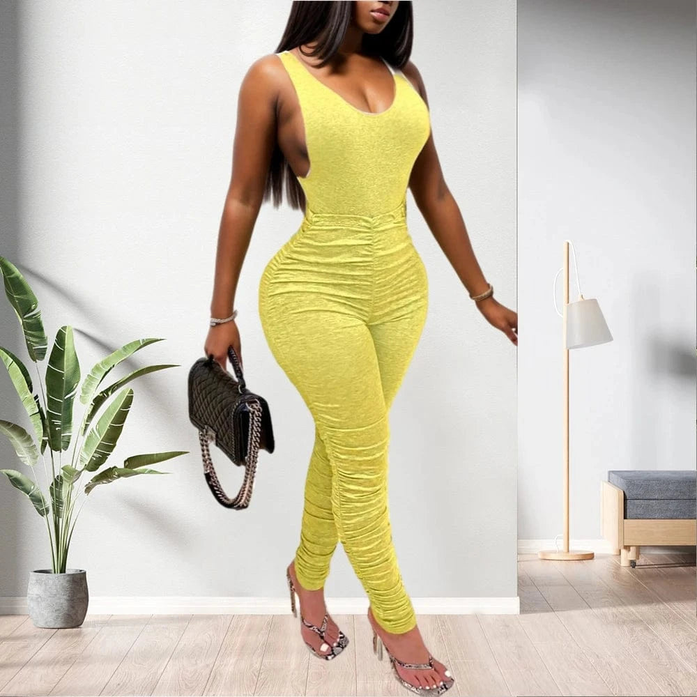 20530-MX70 women solid color sleeveless stacked jumpsuits sehe fashion