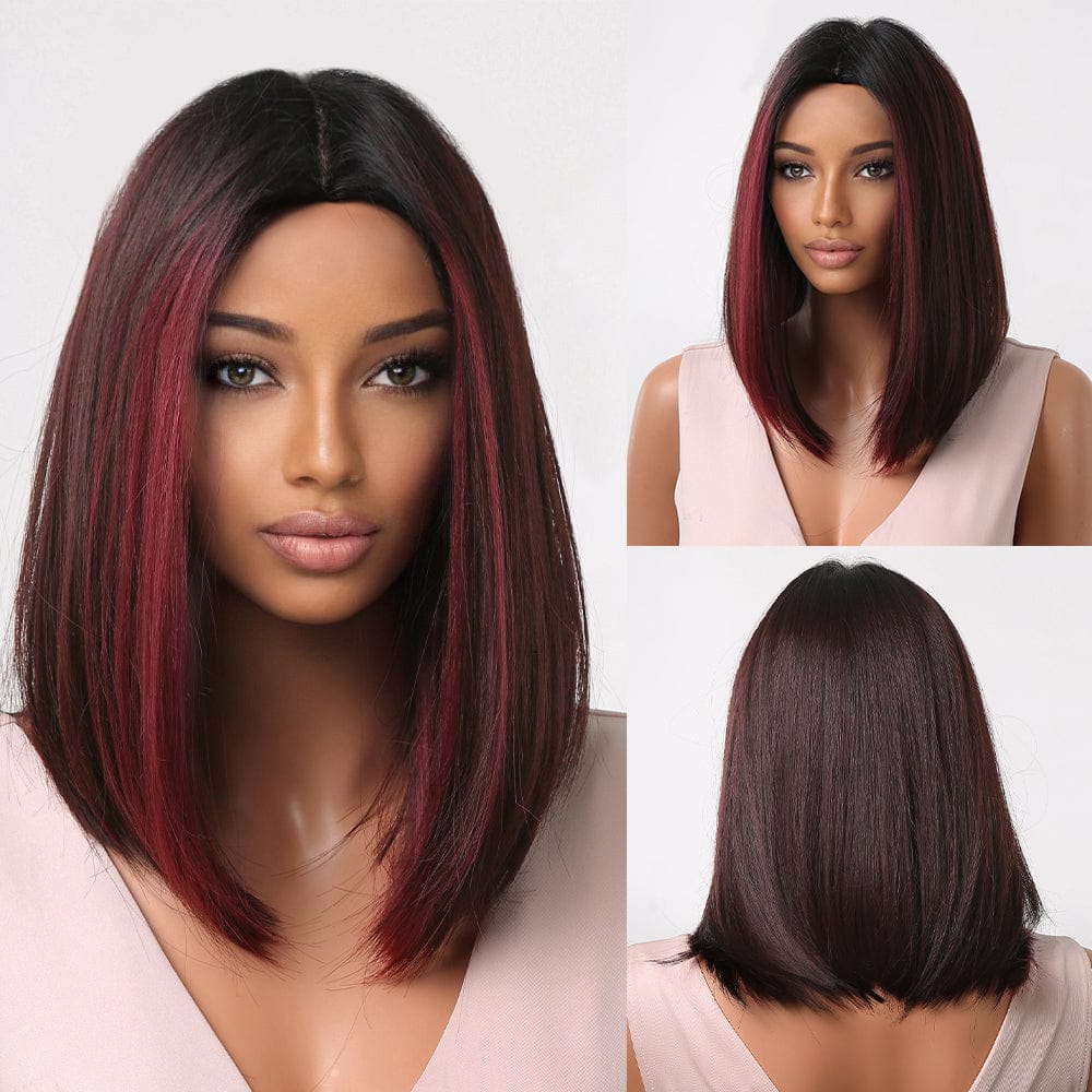 2054-1 Factory stock Short Straight Synthetic Wigs for Women Blonde to Brown Ombre Bob Wigs with Bangs Daily Heat Resistant Hair
