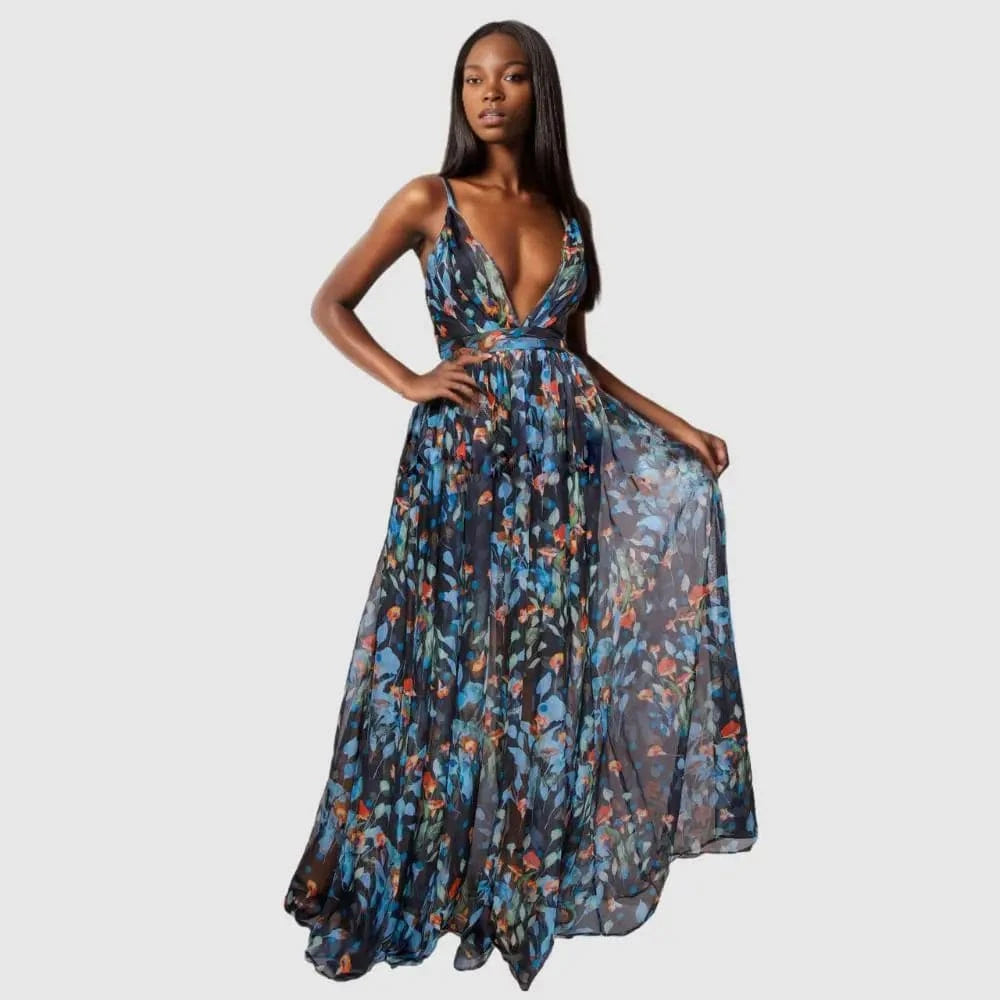 20611-MX2 11 colors pretty floral print chiffon dresses women sehe fashion