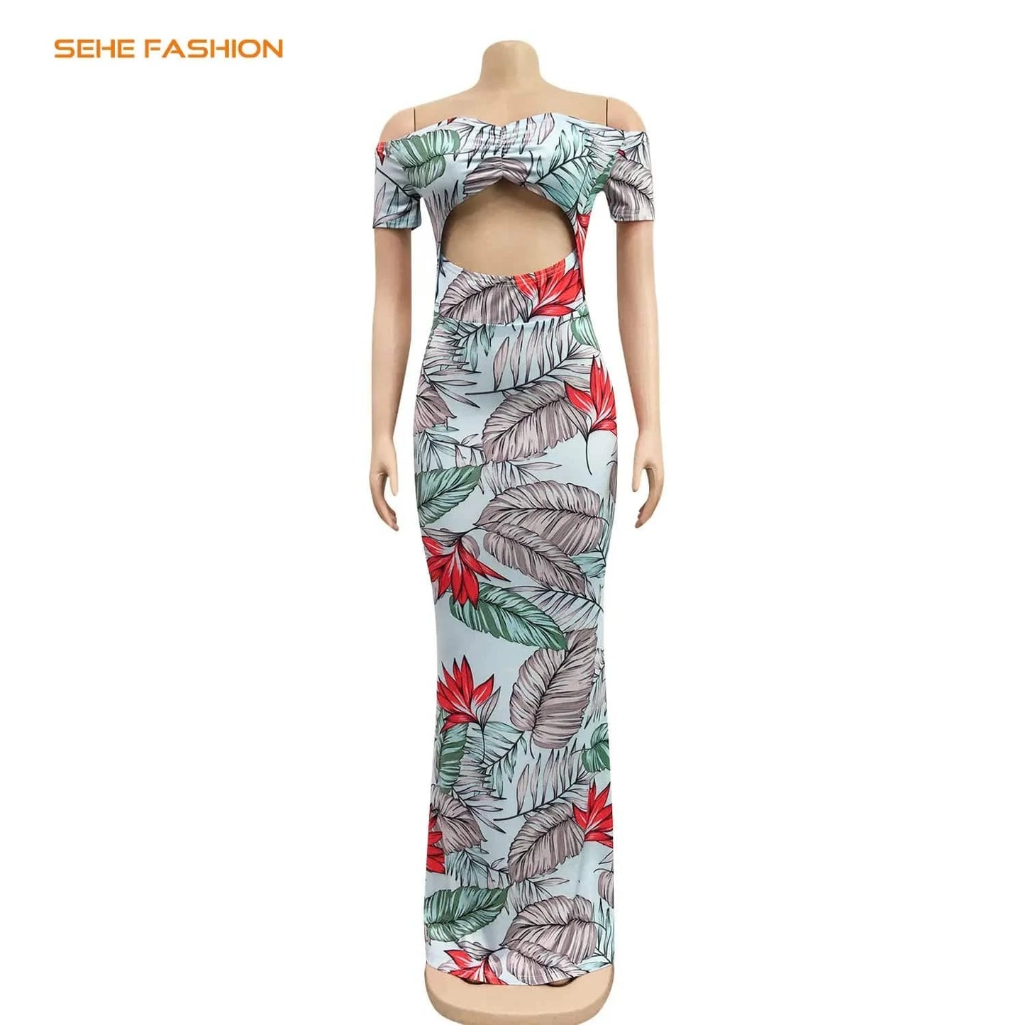 20611-MX51 sehe fashion off shoulder floral print elegant ladies maxi dress