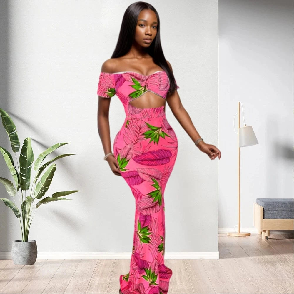 20611-MX51 sehe fashion off shoulder floral print elegant ladies maxi dress