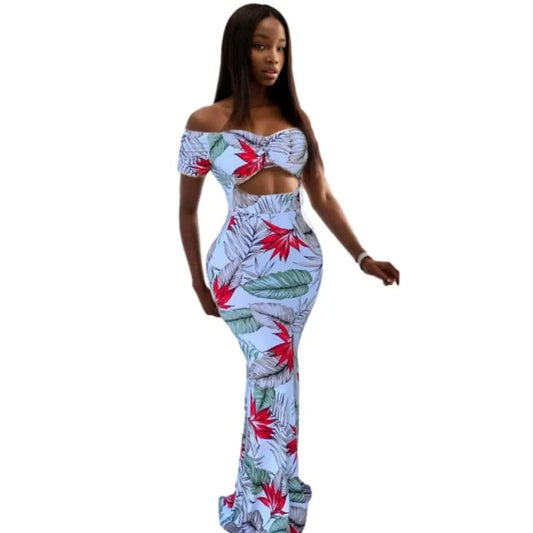 20611-MX51 sehe fashion off shoulder floral print elegant ladies maxi dress