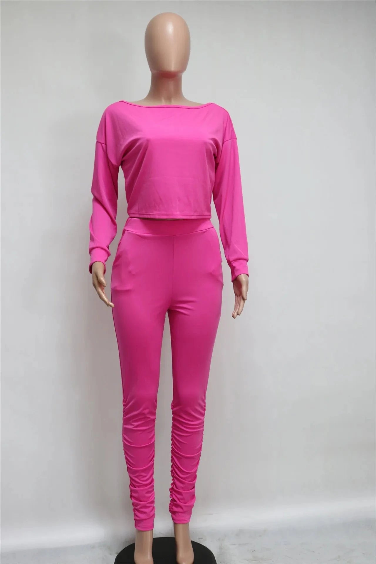 20701-MX30 Long sleeve one shoulder two piece sets stacked jumpsuits women sehe fashion