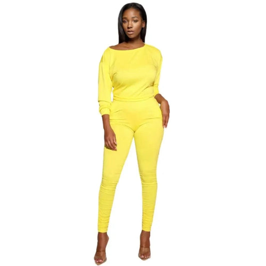 20701-MX30 Long sleeve one shoulder two piece sets stacked jumpsuits women sehe fashion