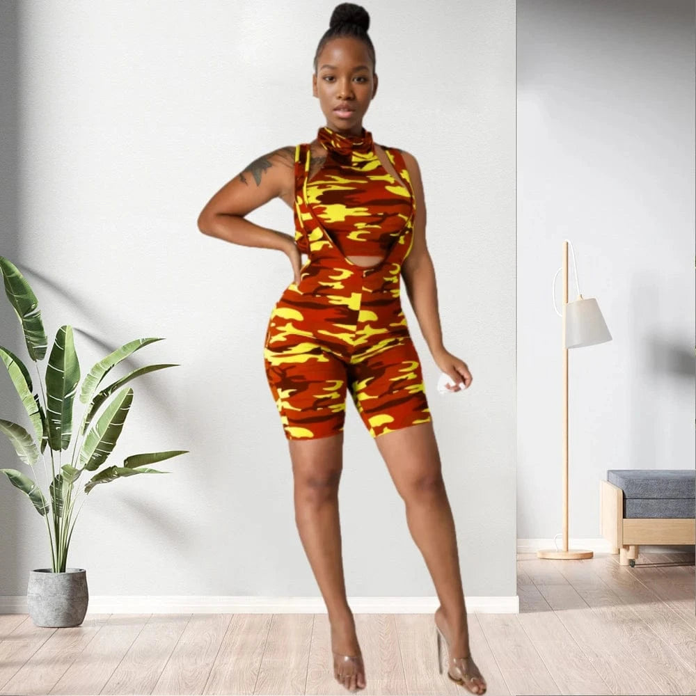 20701-MX92 Camouflage sleeveless 2piece sets jumpsuit women sehe fashion
