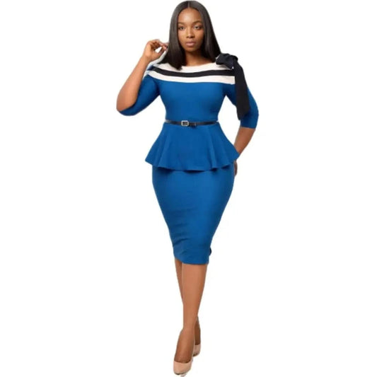20720-MX64 bow two-piece elegant office dress suit plus size for ladies sehe fashion