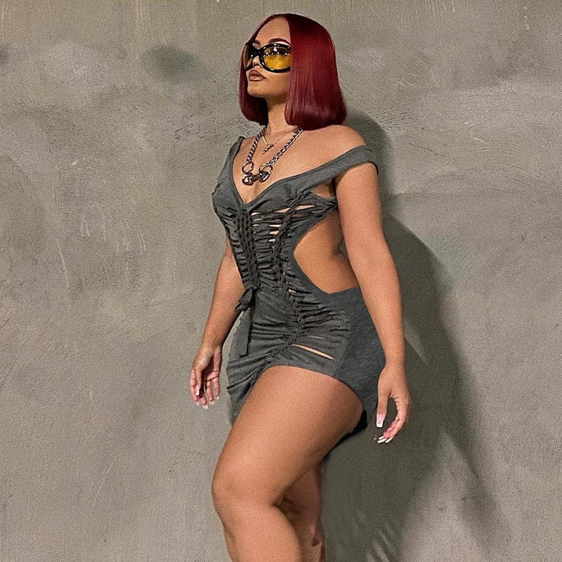 2079 Knitting Backless Sleeveless Hollow Out Mini Sexy Bodycon Women Dress 2022 New Fashion Party Elegant Wholesale Clothes