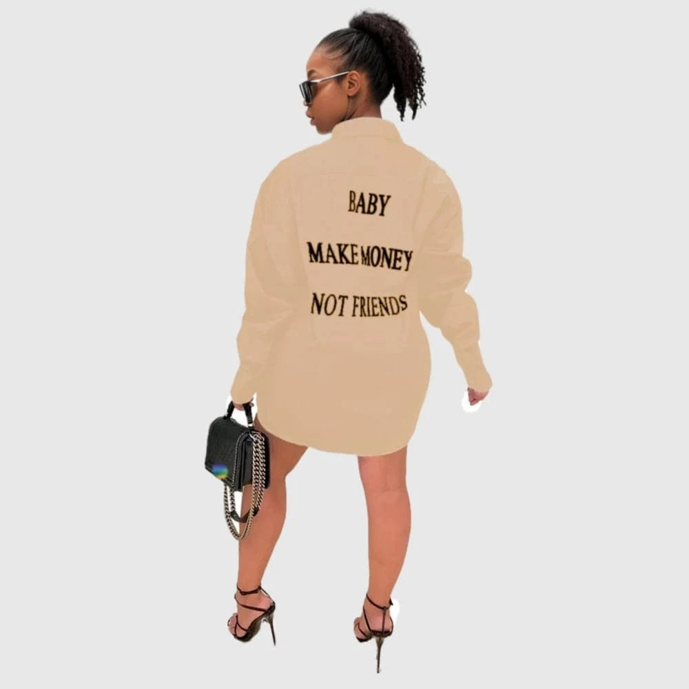 20805-MX44 letter printed solid color long sleeve shirt dress women sehe fashion