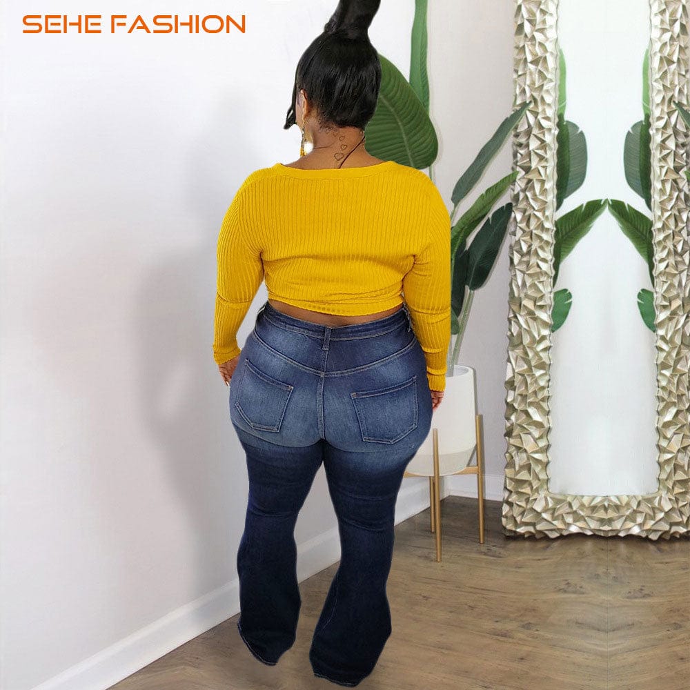 20805-MX5 new hole design flare pants denim jeans women sehe fashion