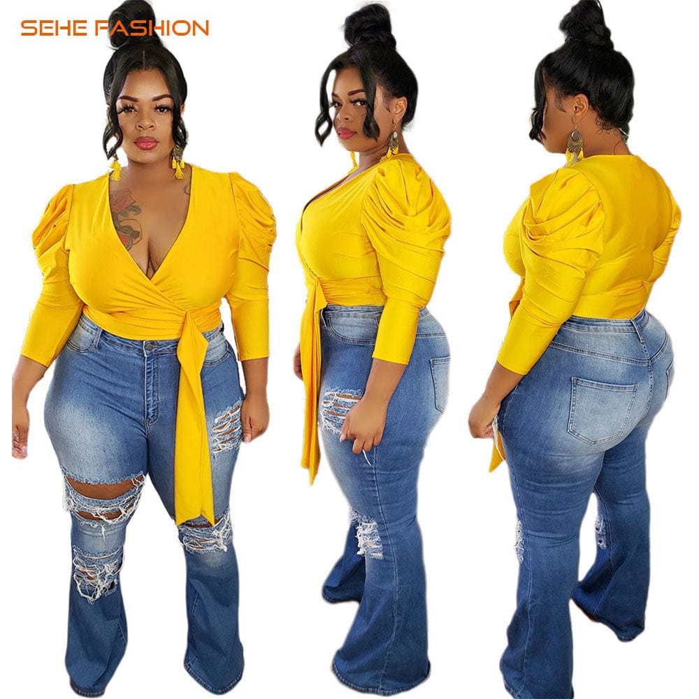 20805-MX5 new hole design flare pants denim jeans women sehe fashion