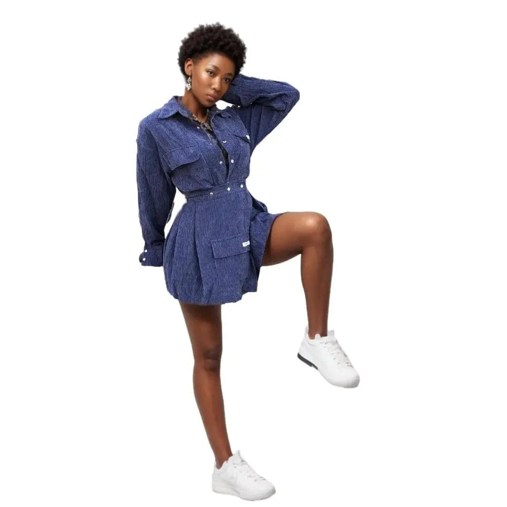 20810-MX56 corduroy pocket button casual women dresses sehe fashion