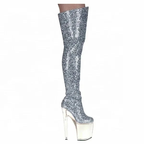 20cm Club shoes boots waterproof Taiwan round head ultrahigh small clubs with the party stage model pole dancing knee-high boots