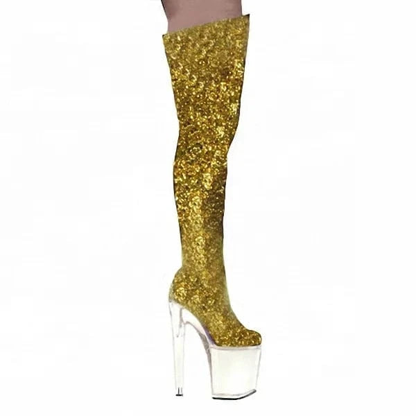 20cm Club shoes boots waterproof Taiwan round head ultrahigh small clubs with the party stage model pole dancing knee-high boots