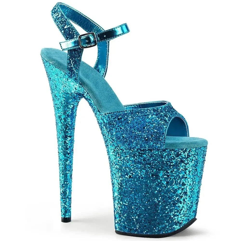 20cm sequins decorated thick bottom waterproof platform skyhigh buckle pole dance performance sandals female