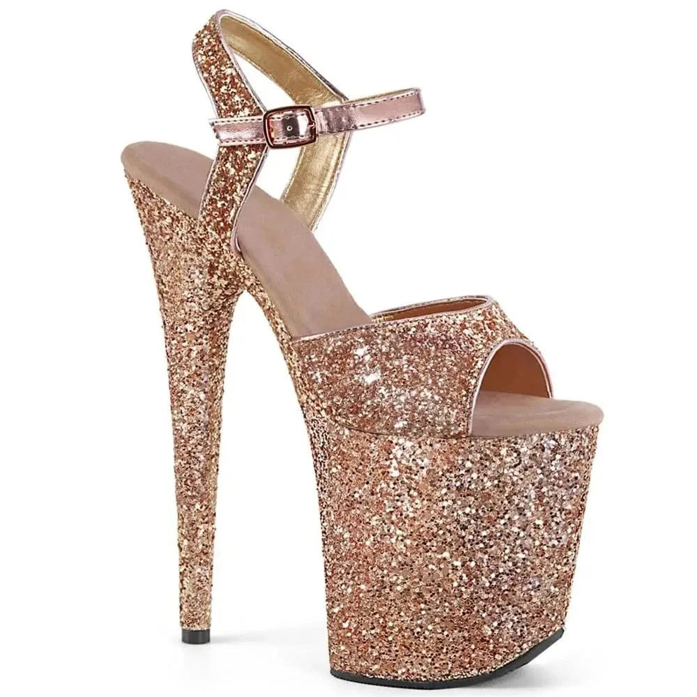 20cm sequins decorated thick bottom waterproof platform skyhigh buckle pole dance performance sandals female