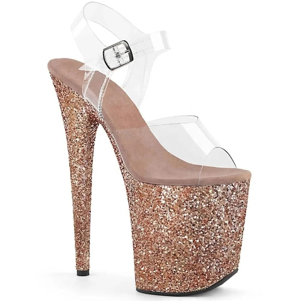 20CM sexy ultra high with a word buckle waterproof platform pole dance sandals model show shoes