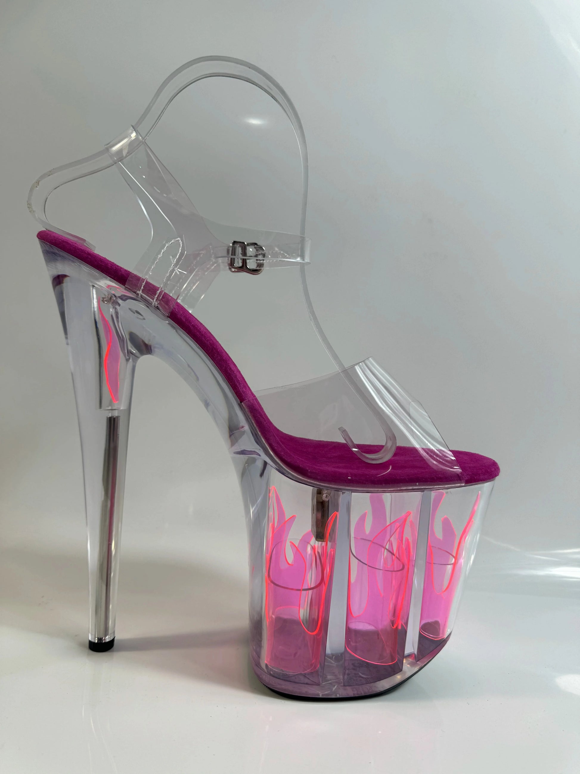 20cm thin heel thick sole waterproof platform fluorescent high heel sandals transparent face strappy pole dancing sandals