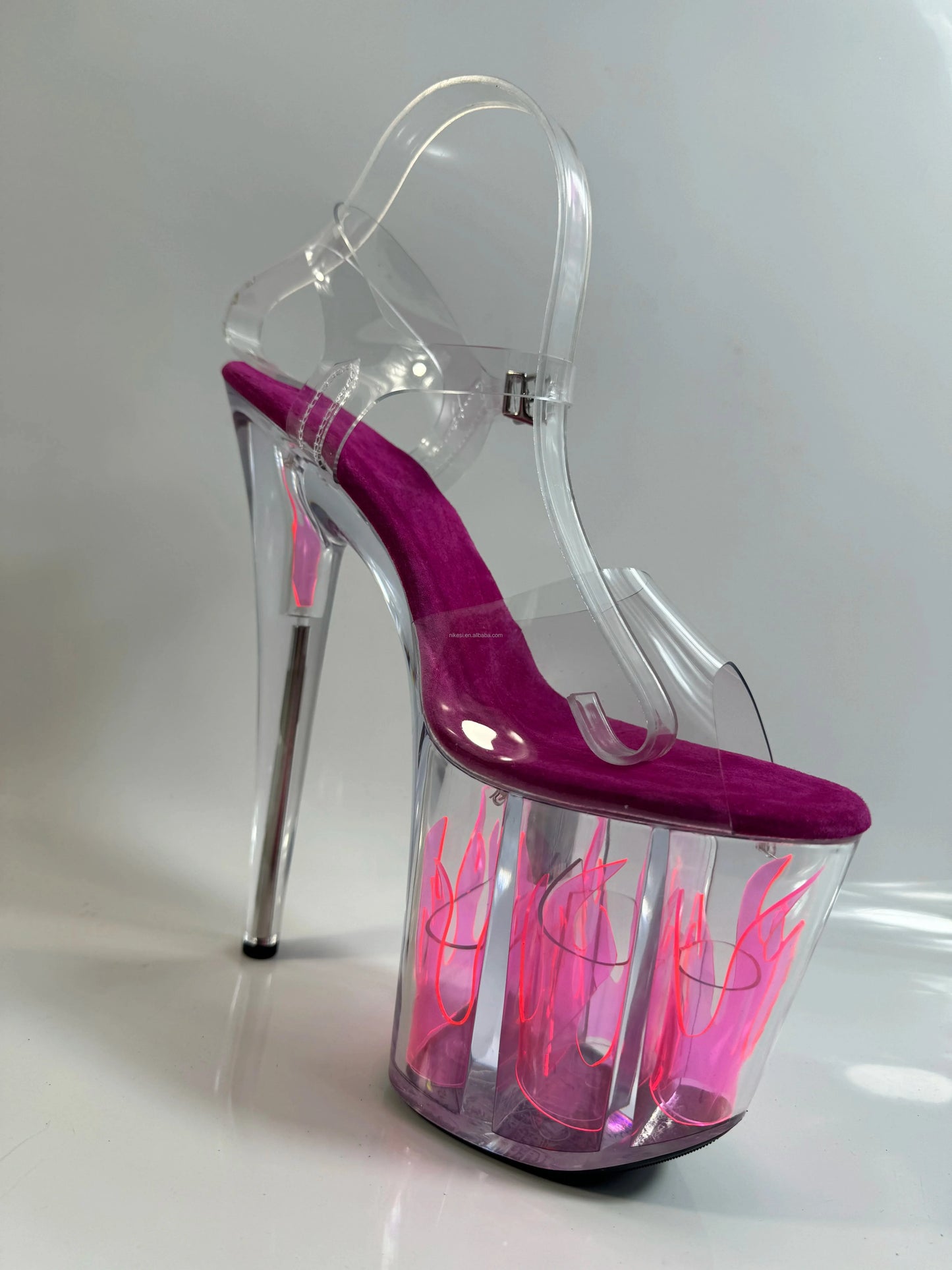 20cm thin heel thick sole waterproof platform fluorescent high heel sandals transparent face strappy pole dancing sandals