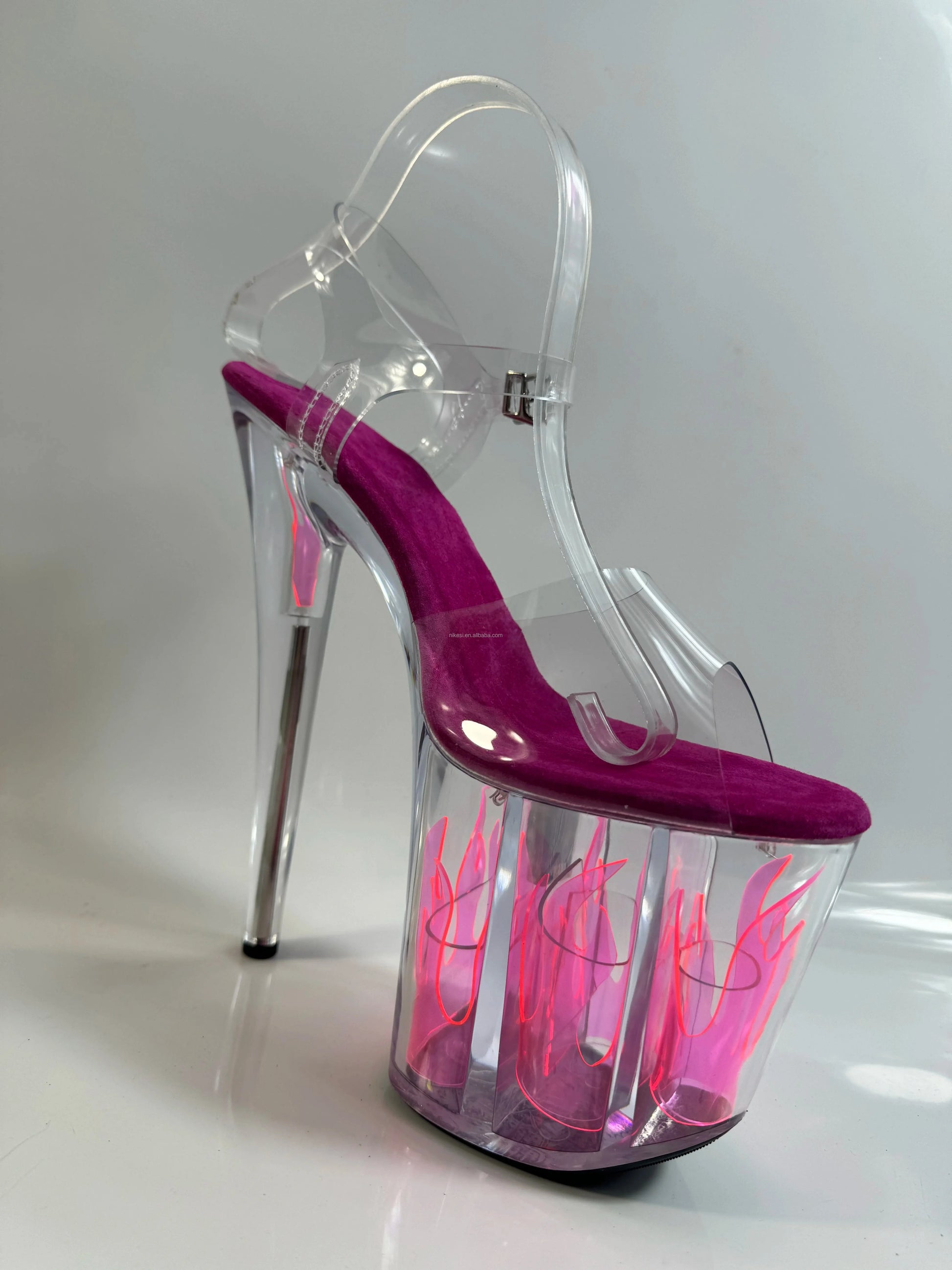 20cm thin heel thick sole waterproof platform fluorescent high heel sandals transparent face strappy pole dancing sandals