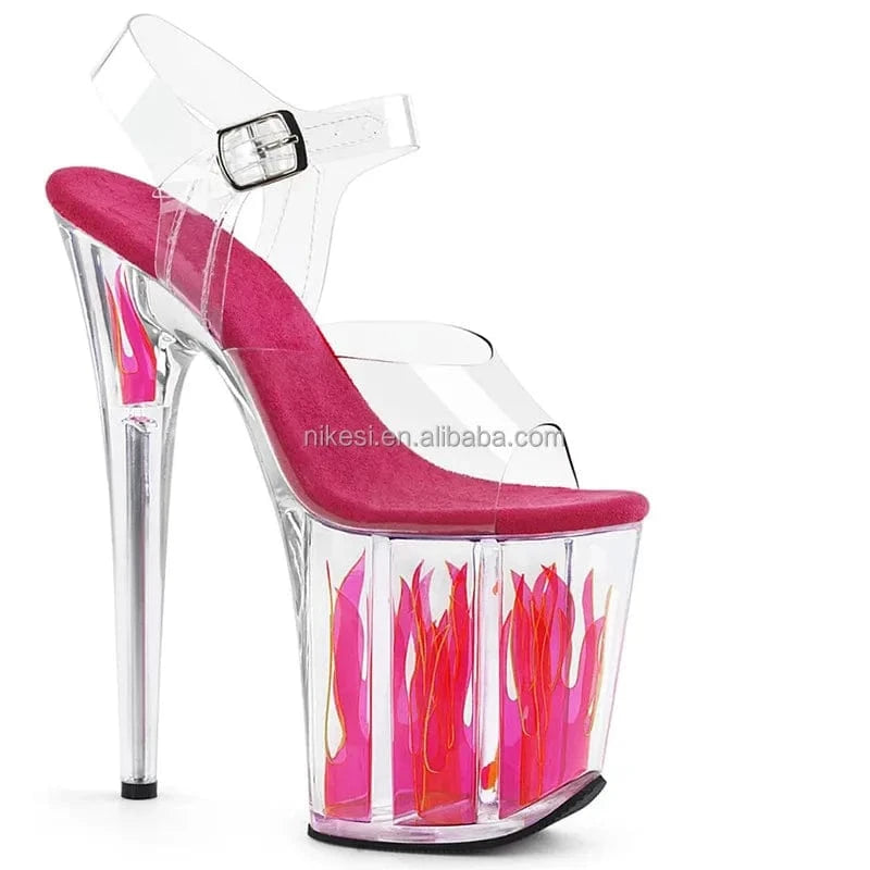 20cm thin heel thick sole waterproof platform fluorescent high heel sandals transparent face strappy pole dancing sandals