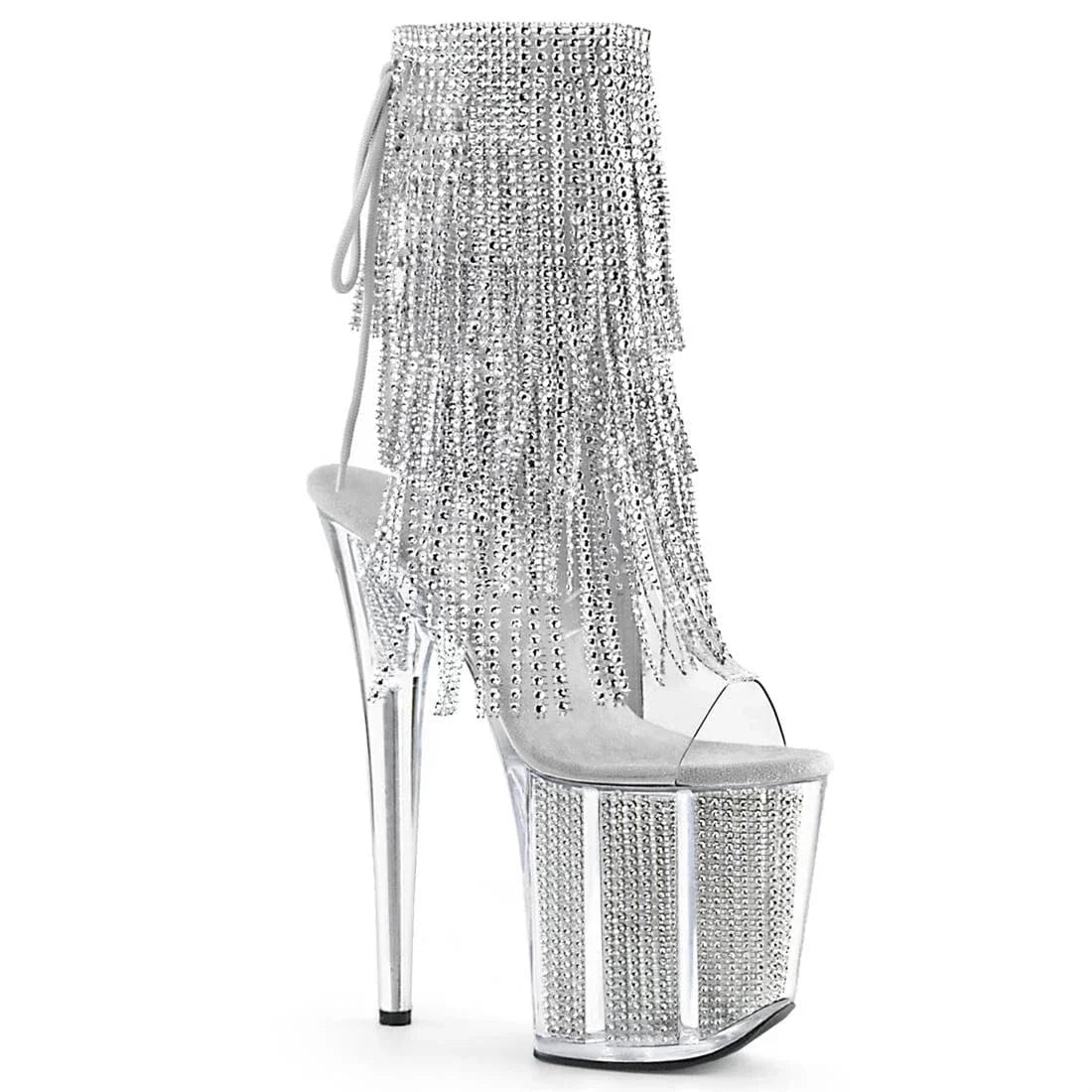 20cm water drill tassel decorated inside zipper high toe pole dancer bootie lady