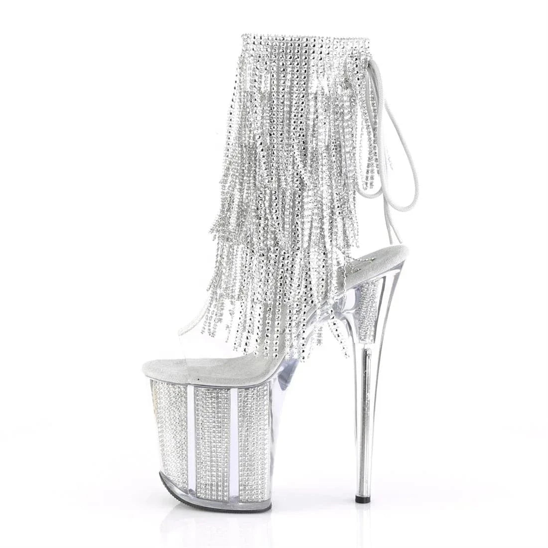 20cm water drill tassel decorated inside zipper high toe pole dancer bootie lady