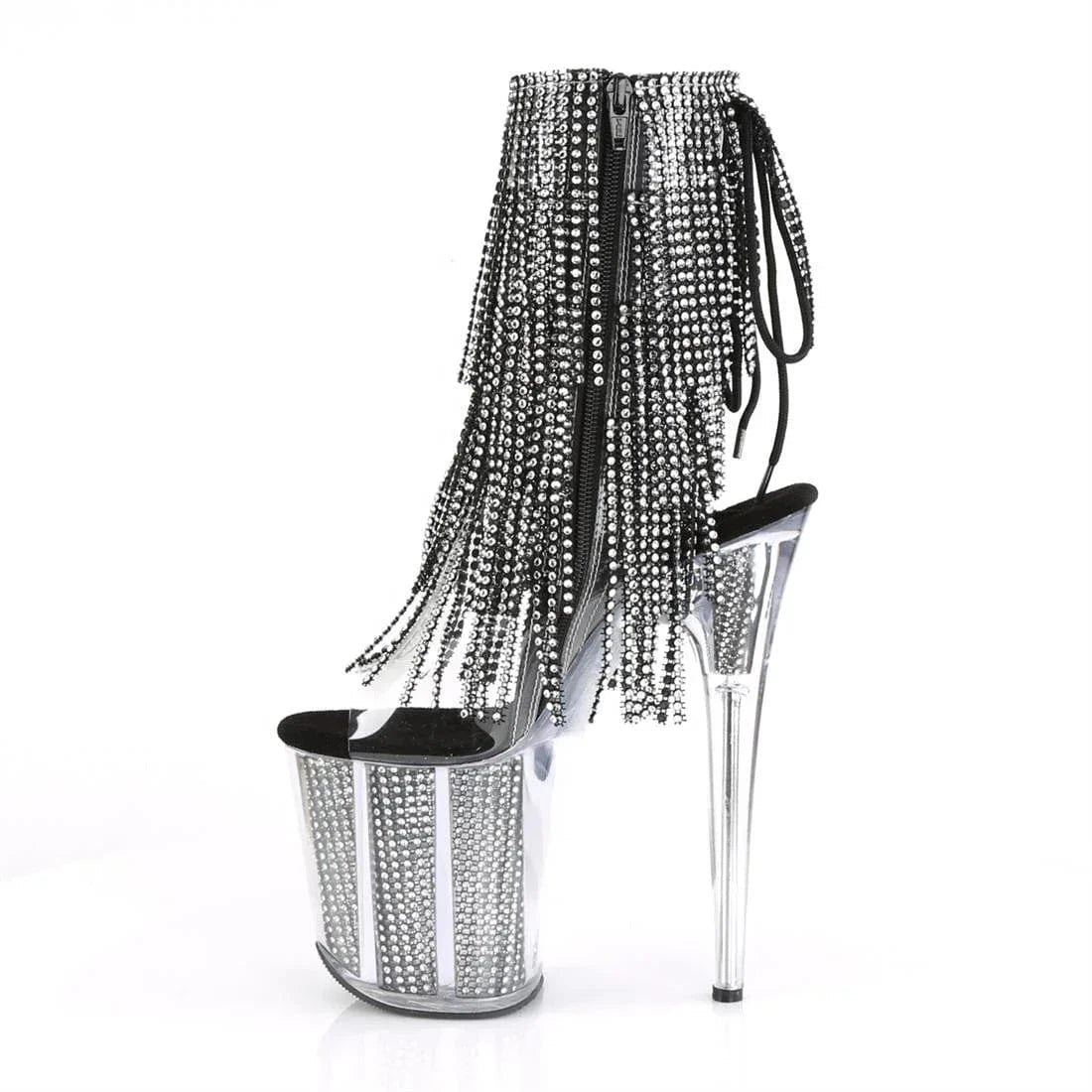 20cm water drill tassel decorated inside zipper high toe pole dancer bootie lady