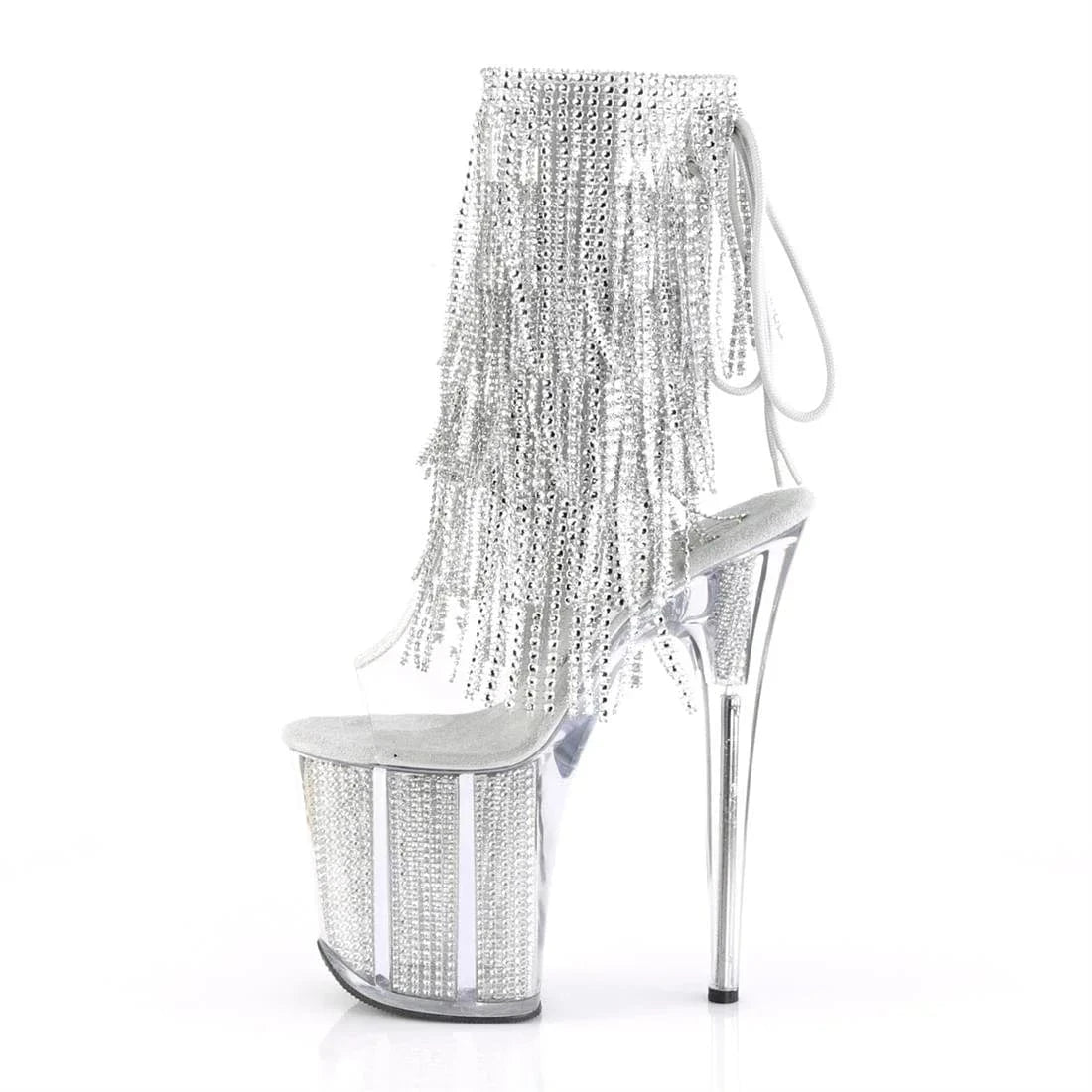 20cm water drill tassel decorated inside zipper high toe pole dancer bootie lady