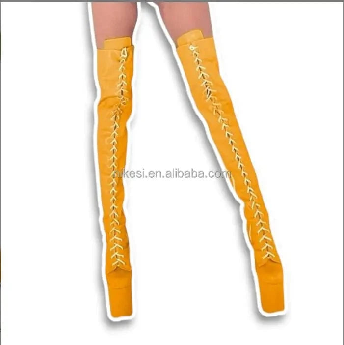 20cm wrapped heel style High boots Knee-high boots Club Cosplay Pole Shoes Sexy women's Shoes Model shoes Drag wrapped heel