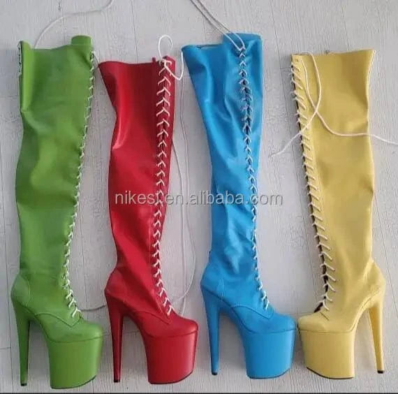 20cm wrapped heel style High boots Knee-high boots Club Cosplay Pole Shoes Sexy women's Shoes Model shoes Drag wrapped heel