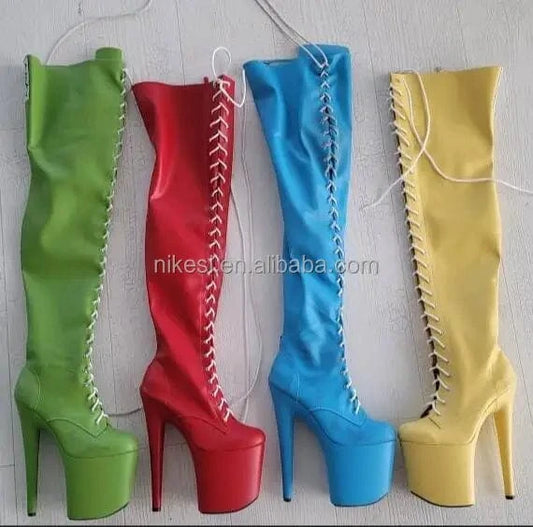 20cm wrapped heel style High boots Knee-high boots Club Cosplay Pole Shoes Sexy women's Shoes Model shoes Drag wrapped heel