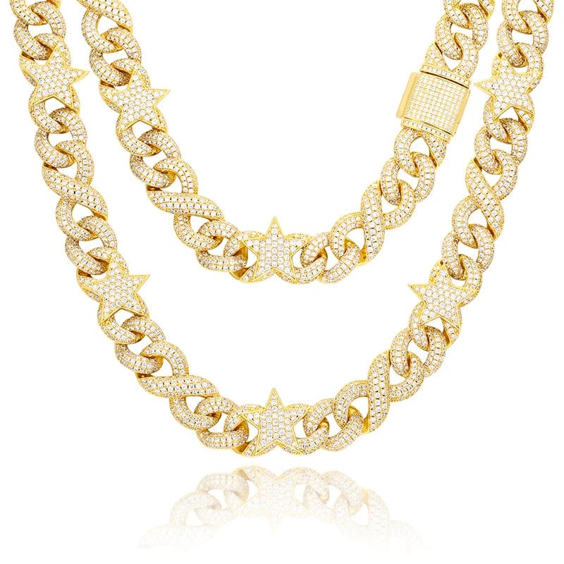 20inches / Gold Jewelry Factory Custom 15mm 18K Gold Plated Brass AAAAA CZ Diamond Iced Out Hip Hop Jewelry Cuban Link Chain Necklace