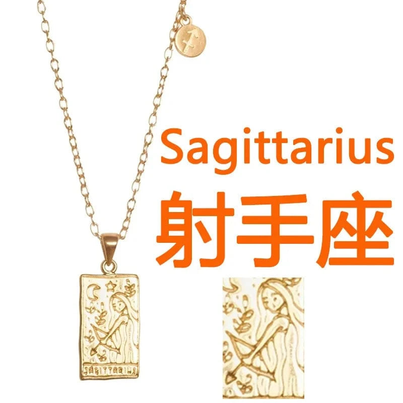 20inches / Sagittarius Ftainless steel necklace for ladies Stars and moon non tarnish Gold plating triangle stainless steel necklace
