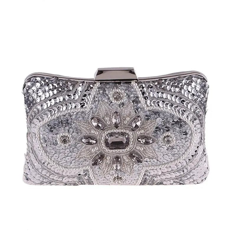 20X10X5CM / silver Fashion Women Bling Rhinestone Dinner Purse Ladies Evening Bag Bridal Diamond Beaded Bag Woman Clutch Handbag