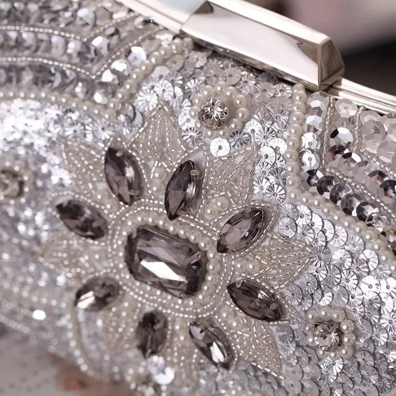 20X10X5CM / silver Fashion Women Bling Rhinestone Dinner Purse Ladies Evening Bag Bridal Diamond Beaded Bag Woman Clutch Handbag