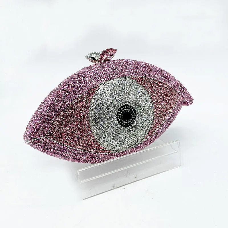 20X11X6CM / Pink Lady New Design Good Quality Sparkle Metal Evening Purse Rhinestone  Handbag Evil Eye Shape Woman Clutch Bags