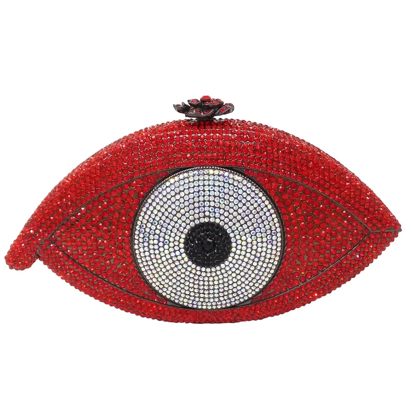 20X11X6CM / Red Lady New Design Good Quality Sparkle Metal Evening Purse Rhinestone  Handbag Evil Eye Shape Woman Clutch Bags