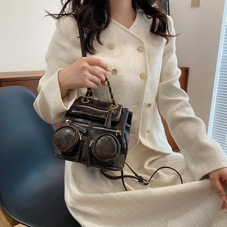 20x14x16cm / Gray NEW Leather One Shoulder Bag For Women Fashion 2024 New Trendy Double Pockets Zipper Chain Crossbody Bags Female