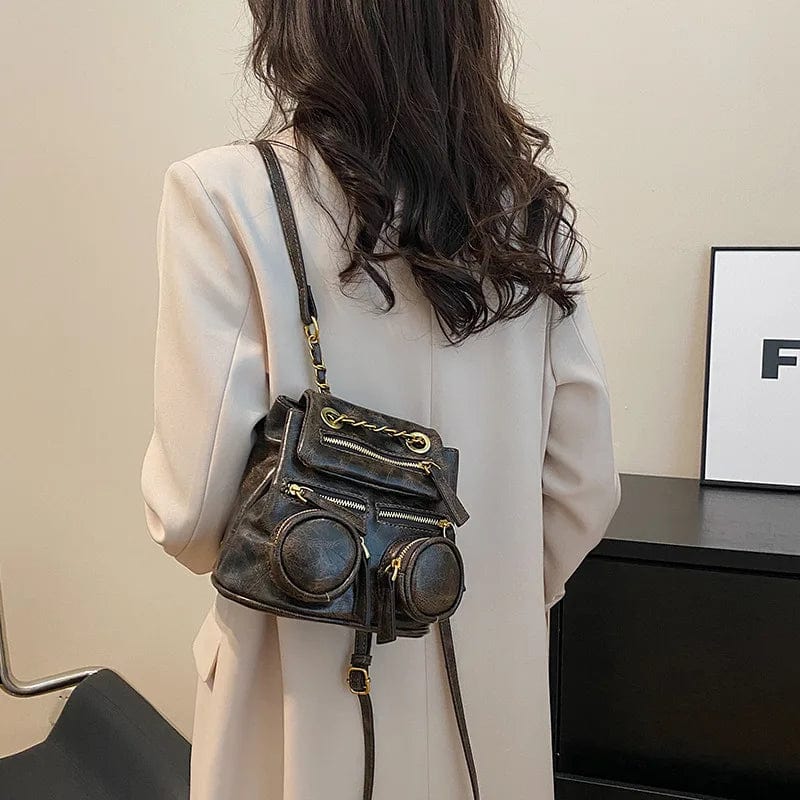 20x14x16cm / Gray NEW Leather One Shoulder Bag For Women Fashion 2024 New Trendy Double Pockets Zipper Chain Crossbody Bags Female