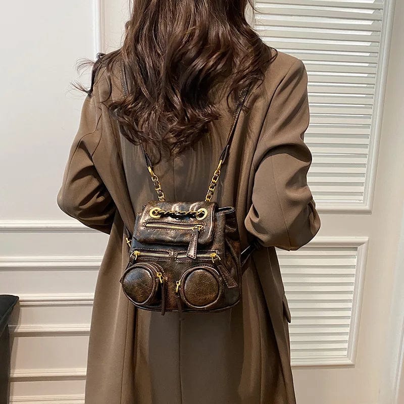 20x14x16cm / Gray NEW Leather One Shoulder Bag For Women Fashion 2024 New Trendy Double Pockets Zipper Chain Crossbody Bags Female