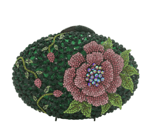 20X15X7CM / green Emerald Women Beaded Crystal Bag Flower Evening Purse Party Cocktail Rhinestone Handbags Bridal Wedding Clutch Bag