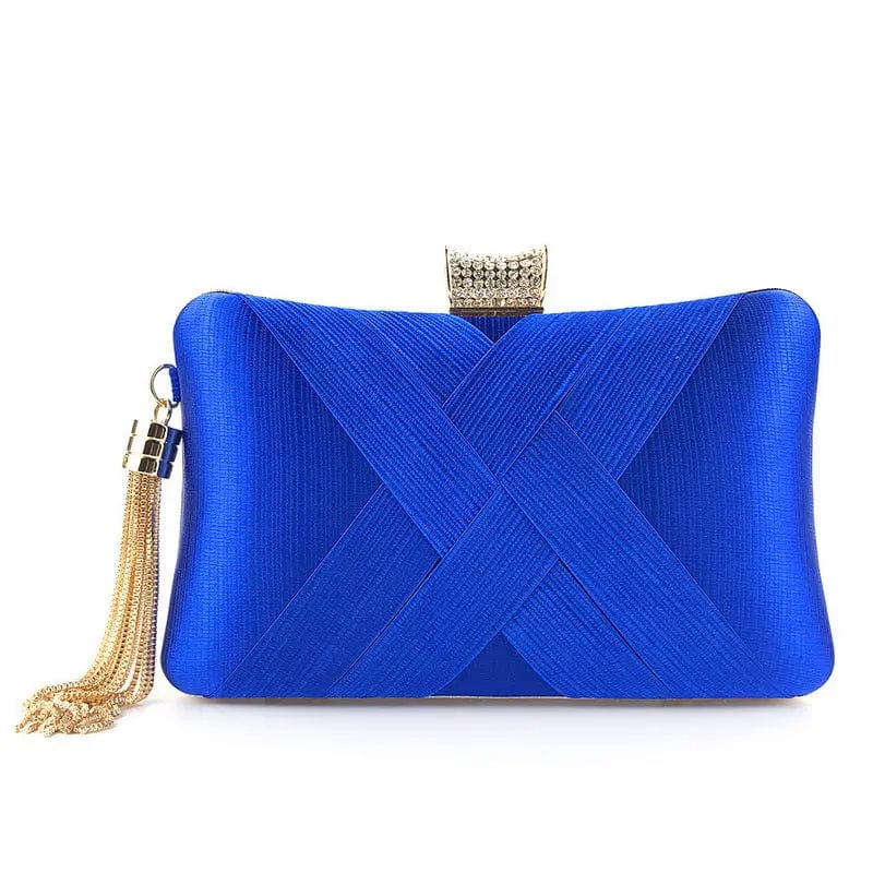 20X8X12CM / blue Polyester Silk Women Clutch Bag with Tassel Fashion Wedding Party Bags Ladies Evening Clutch Bag Bridal Handbag