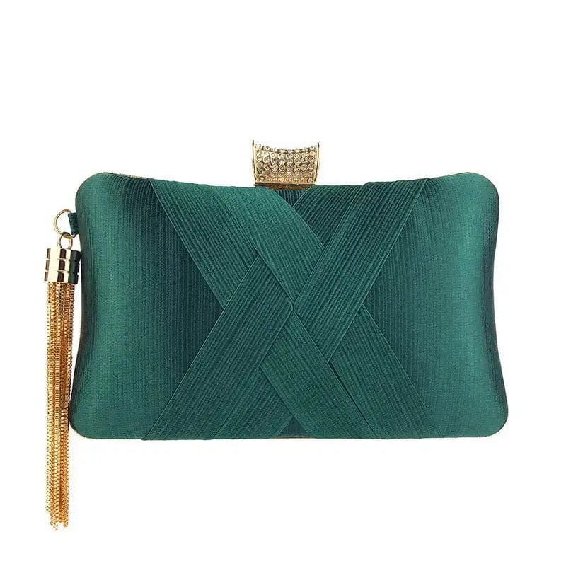 20X8X12CM / green Polyester Silk Women Clutch Bag with Tassel Fashion Wedding Party Bags Ladies Evening Clutch Bag Bridal Handbag