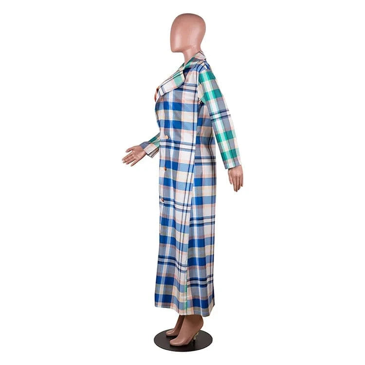 21009-MX29 casual contrast colorful plaid suit long coat women sehe fashion