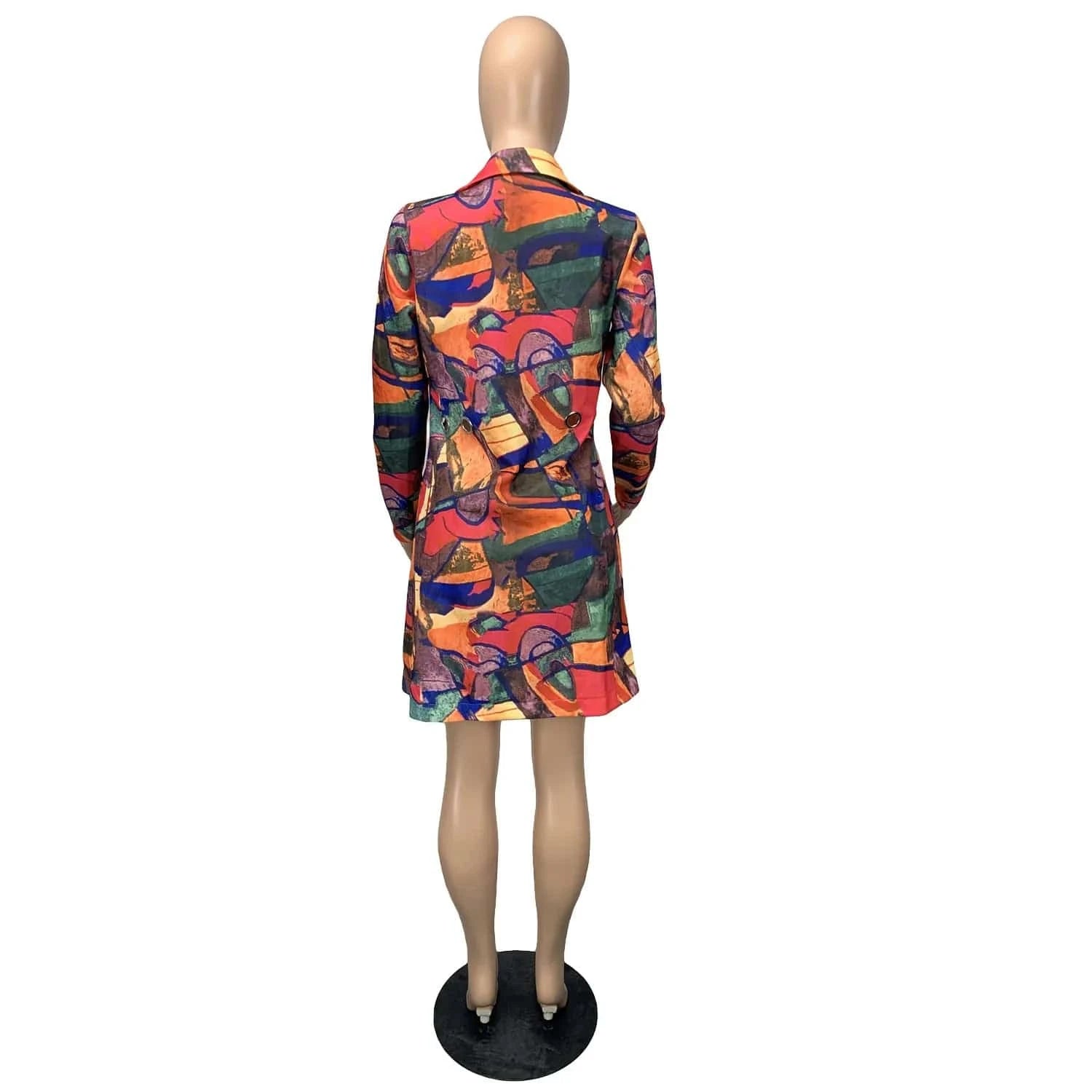 21009-MX66 hot sale casual graffiti printed long coats ladies women sehe fashion